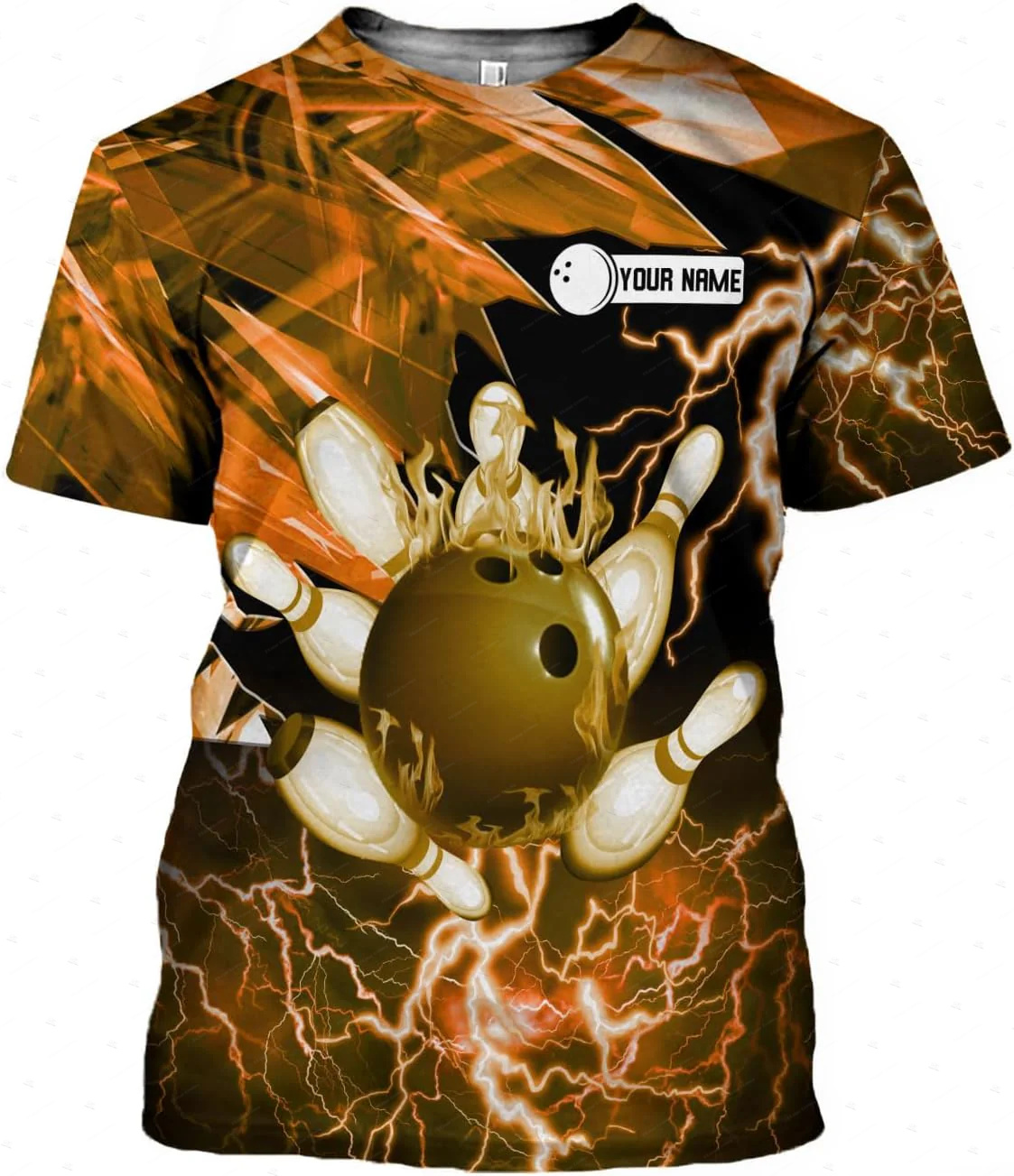 Short Sleeve Bowling Shirt Retro - Пользовательское имя, градиент, боулинг, пламя, граффити,