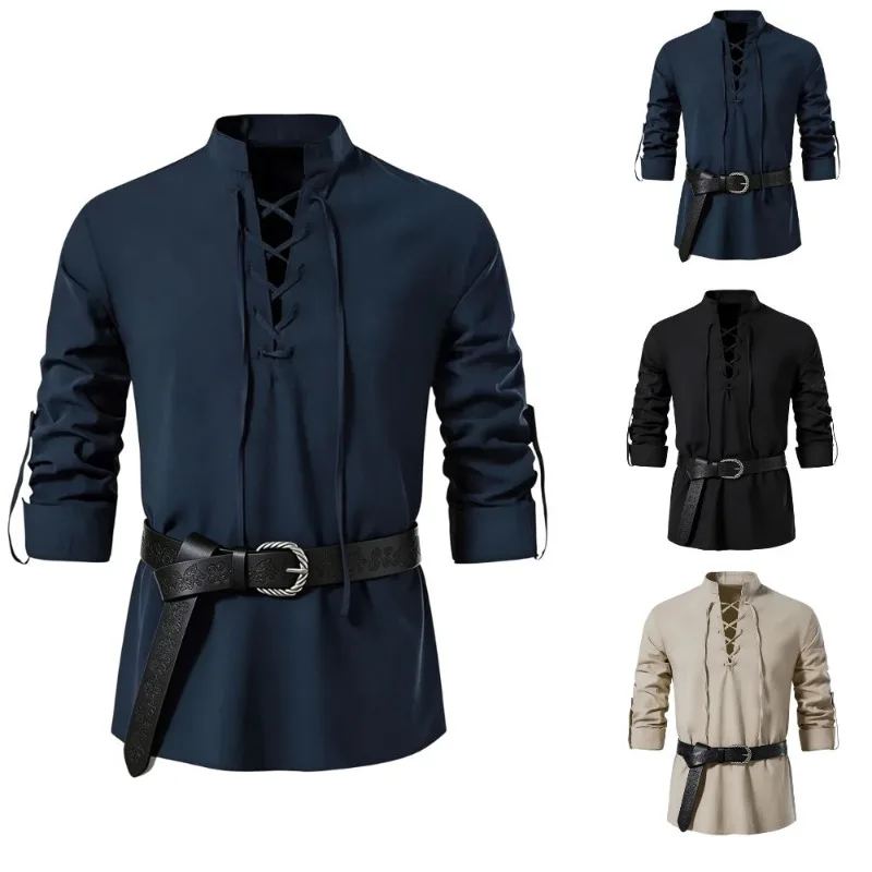 Мужская средневековая рубашка  – обзор и цена Medieval Gothic Lace Up Pirate Shirt