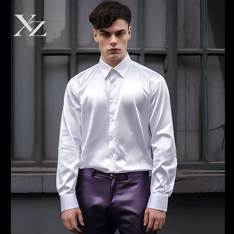 Мужская рубашка из атласного м – обзор и цена Mens Satin Silk Dress Shirt