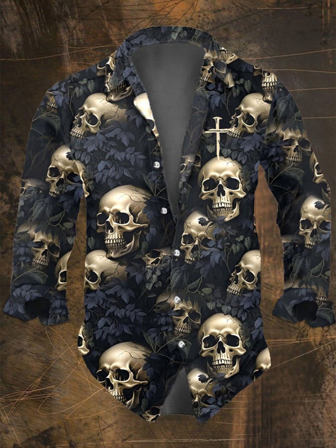 Halloween Men's Dark Skull Pri – обзор и цена Vintage Hawaiian Floral Shirt